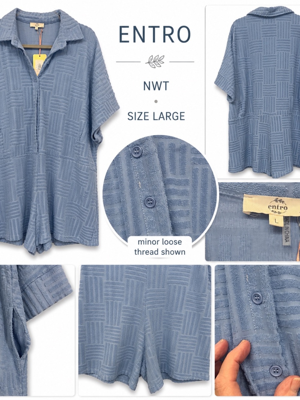 entro Dusty Blue Textured Knit Women's Short Romper